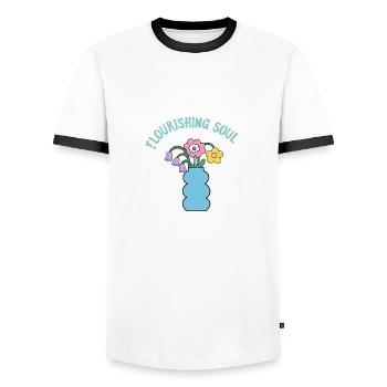 Flourishing Soul - Blumenstrauß in Vase - Geschenk - Männer Kontrast-T-Shirt - Weiß/Schwarz - Vorne - AI Model Female 172 light (172cm) & AI Model Male 178 dark (178cm)