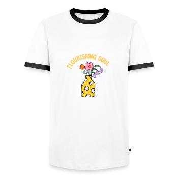Flourishing Soul - Aufblühende Seele - Erwachen - Männer Kontrast-T-Shirt - Weiß/Schwarz - Vorne - AI Model Female 172 light (172cm) & AI Model Male 178 dark (178cm)