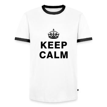 KEEP CALM - Männer Kontrast-T-Shirt - Weiß/Schwarz - Vorne - AI Model Female 172 light (172cm) & AI Model Male 178 dark (178cm)