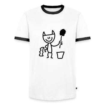 Putzteufel - Line - Männer Kontrast-T-Shirt - Weiß/Schwarz - Vorne - AI Model Female 172 light (172cm) & AI Model Male 178 dark (178cm)