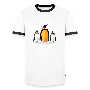 3 Penguins - Men's Ringer Shirt - white/black - Front - AI Model Female 172 light (172cm) & AI Model Male 178 dark (178cm)