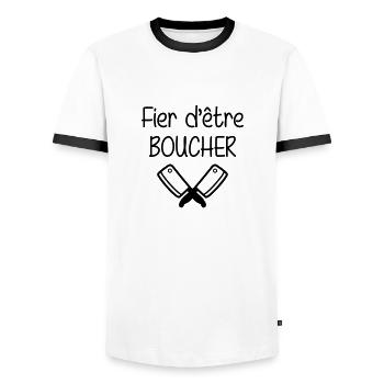 Fier d'être Boucher - T-shirt contrasté Homme - blanc/noir - Devant - AI Model Female 172 light (172cm) & AI Model Male 178 dark (178cm)