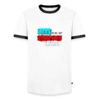 verspätung hund schwarz - Männer Kontrast-T-Shirt - Weiß/Schwarz - Vorne - AI Model Female 172 light (172cm) & AI Model Male 178 dark (178cm)