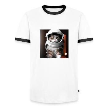 The future cat astronaut - Männer Kontrast-T-Shirt - Weiß/Schwarz - Vorne - AI Model Female 172 light (172cm) & AI Model Male 178 dark (178cm)