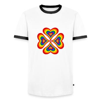 Blume aus Regenbogenherzen (LGBT) - Männer Kontrast-T-Shirt - Weiß/Schwarz - Vorne - AI Model Female 172 light (172cm) & AI Model Male 178 dark (178cm)