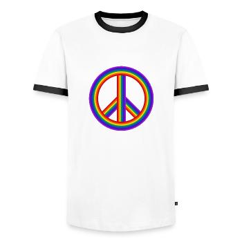 weltfrieden auf erden world peace on earth love144 - Männer Kontrast-T-Shirt - Weiß/Schwarz - Vorne - AI Model Female 172 light (172cm) & AI Model Male 178 dark (178cm)