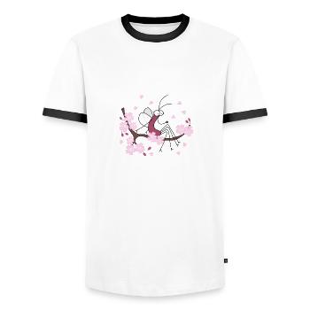 Djen Wana Kirschblüte - Männer Kontrast-T-Shirt - Weiß/Schwarz - Vorne - AI Model Female 172 light (172cm) & AI Model Male 178 dark (178cm)