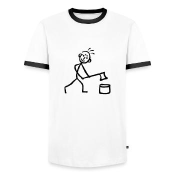 Strichmännchen hackt Holz - Männer Kontrast-T-Shirt - Weiß/Schwarz - Vorne - AI Model Female 172 light (172cm) & AI Model Male 178 dark (178cm)