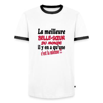La meilleure belle-soeur du monde c'est la mienne - T-shirt contrasté Homme - blanc/noir - Devant - AI Model Female 172 light (172cm) & AI Model Male 178 dark (178cm)