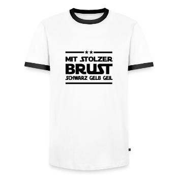 Mir stolzer Brust - Männer Kontrast-T-Shirt - Weiß/Schwarz - Vorne - AI Model Female 172 light (172cm) & AI Model Male 178 dark (178cm)