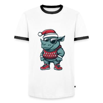 Rhino Christmas X-Mas - Men's Ringer Shirt - white/black - Front - AI Model Female 172 light (172cm) & AI Model Male 178 dark (178cm)