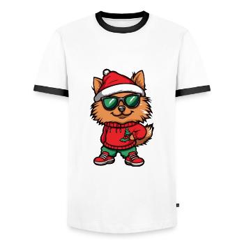 Noël du chien de Poméranie - T-shirt contrasté Homme - blanc/noir - Devant - AI Model Female 172 light (172cm) & AI Model Male 178 dark (178cm)