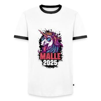 Malle 2025 Einhorn - Männer Kontrast-T-Shirt - Weiß/Schwarz - Vorne - AI Model Female 172 light (172cm) & AI Model Male 178 dark (178cm)