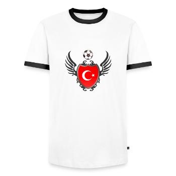 Turquie de football (manteau des bras et ailes) - T-shirt contrasté Homme - blanc/noir - Devant - AI Model Female 172 light (172cm) & AI Model Male 178 dark (178cm)