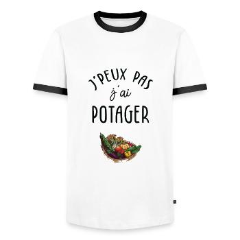 J'peux pas j'ai potager - T-shirt contrasté Homme - blanc/noir - Devant - AI Model Female 172 light (172cm) & AI Model Male 178 dark (178cm)