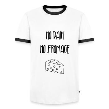 No pain no fromage - Drôle / Humour - T-shirt contrasté Homme - blanc/noir - Devant - AI Model Female 172 light (172cm) & AI Model Male 178 dark (178cm)