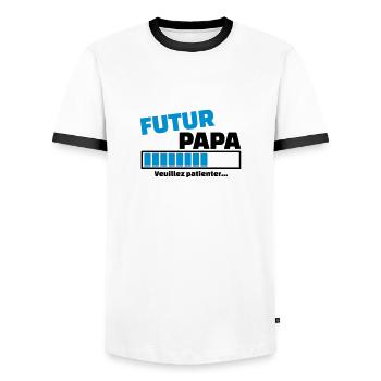 futur papa veuillez patienter - T-shirt contrasté Homme - blanc/noir - Devant - AI Model Female 172 light (172cm) & AI Model Male 178 dark (178cm)