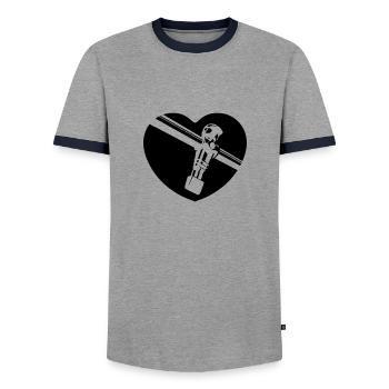 I love Tischkicker - Männer Kontrast-T-Shirt - Grau/Navy  - Vorne - AI Model Female 172 light (172cm) & AI Model Male 178 light (178cm)
