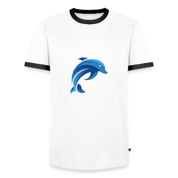 Minimalist Dolphin Illustration - Men's Ringer Shirt - white/black - Front - AI Model Female 172 light (172cm) & AI Model Male 178 dark (178cm)