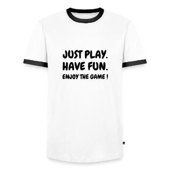 Quote - Sport - Training - Racket - Fun - Play - Männer Kontrast-T-Shirt - Weiß/Schwarz - Vorne - AI Model Female 172 light (172cm) & AI Model Male 178 dark (178cm)
