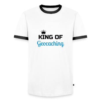 Geocaching / Geocacher / Compass / GPS - Men's Ringer Shirt - white/black - Front - AI Model Female 172 light (172cm) & AI Model Male 178 dark (178cm)