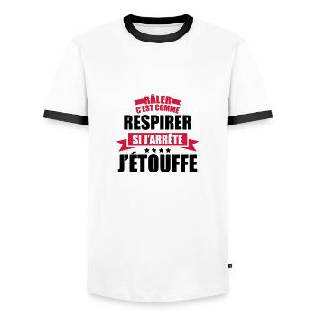 râler c'est comme respirer si j'arrête j'étouffe - T-shirt contrasté Homme - blanc/noir - Devant - AI Model Female 172 light (172cm) & AI Model Male 178 dark (178cm)