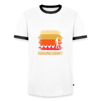 Führungskraft Hühner Hahn - Männer Kontrast-T-Shirt - Weiß/Schwarz - Vorne - AI Model Female 172 light (172cm) & AI Model Male 178 dark (178cm)