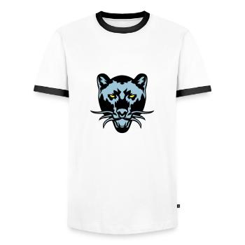 black panther drawing wild animal logo - Men's Ringer Shirt - white/black - Front - AI Model Female 172 light (172cm) & AI Model Male 178 dark (178cm)