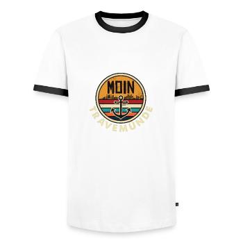 Travemünde Ostsee - Moin Leuchtturm Anker - Männer Kontrast-T-Shirt - Weiß/Schwarz - Vorne - AI Model Female 172 light (172cm) & AI Model Male 178 dark (178cm)