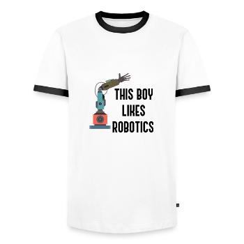 Boy Likes Robots Cute Robotics Engineering - Men's Ringer Shirt - white/black - Front - AI Model Female 172 light (172cm) & AI Model Male 178 dark (178cm)