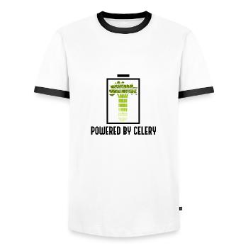 Powered by Celery Plant Food Leek Vegetables - Men's Ringer Shirt - white/black - Front - AI Model Female 172 light (172cm) & AI Model Male 178 dark (178cm)