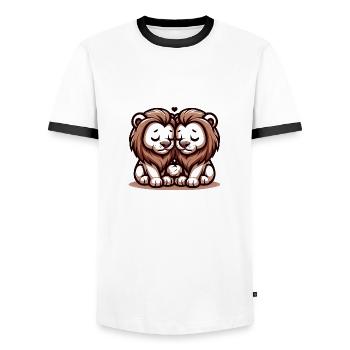 Two Lions In Love - Men's Ringer Shirt - white/black - Front - AI Model Female 172 light (172cm) & AI Model Male 178 dark (178cm)