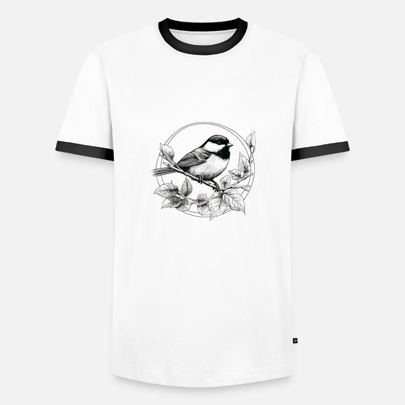 Chickadee bird drawing - Men's Ringer Shirt - white/black