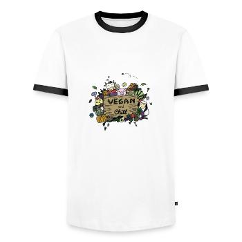 VEGAN et Chill - Vegan VipeZ - T-shirt contrasté Homme - blanc/noir - Devant - AI Model Female 172 light (172cm) & AI Model Male 178 dark (178cm)