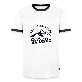 Girl Likes Winter Season Holiday Cozy Tea - Men's Ringer Shirt - white/black - Front - AI Model Female 172 light (172cm) & AI Model Male 178 dark (178cm)
