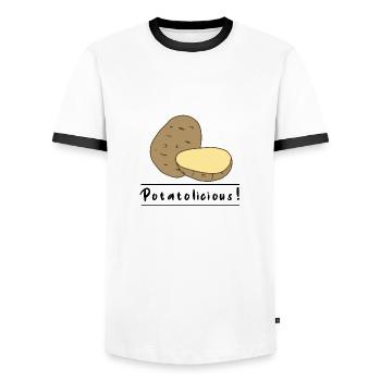 Légumes | Hobby Chef | Pommes de terre mignonnes | - T-shirt contrasté Homme - blanc/noir - Devant - AI Model Female 172 light (172cm) & AI Model Male 178 dark (178cm)