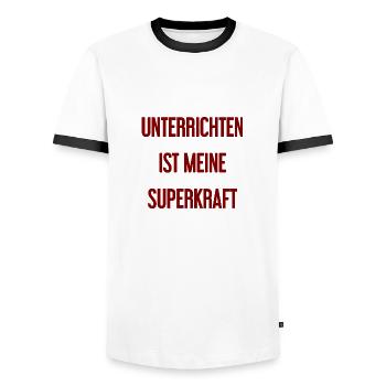 Unterrichten - Meine Superkraft! - Männer Kontrast-T-Shirt - Weiß/Schwarz - Vorne - AI Model Female 172 light (172cm) & AI Model Male 178 dark (178cm)