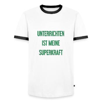 Unterrichten - Meine Superkraft! - Männer Kontrast-T-Shirt - Weiß/Schwarz - Vorne - AI Model Female 172 light (172cm) & AI Model Male 178 dark (178cm)