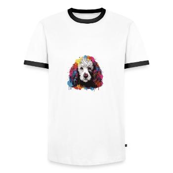 Poodle Dog Head Portrait Pop Art - Men's Ringer Shirt - white/black - Front - AI Model Female 172 light (172cm) & AI Model Male 178 dark (178cm)