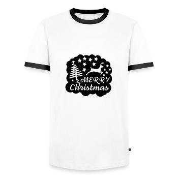 Joyeux Noël avec rennes, arbres et étoiles - T-shirt contrasté Homme - blanc/noir - Devant - AI Model Female 172 light (172cm) & AI Model Male 178 dark (178cm)