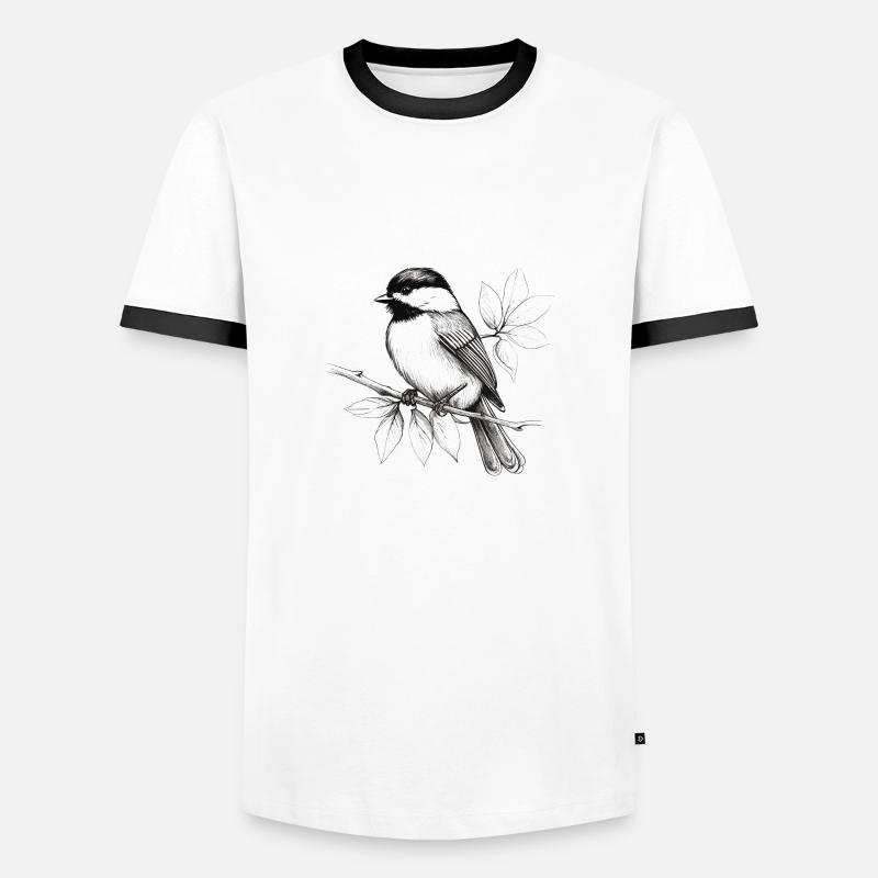 Chickadee bird drawing - Men's Ringer Shirt - white/black