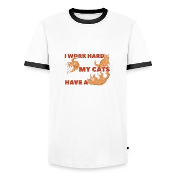 I Work Hard So My Cats Can Have A Better Life Cat - T-shirt contrasté Homme - blanc/noir - Devant - AI Model Female 172 light (172cm) & AI Model Male 178 dark (178cm)