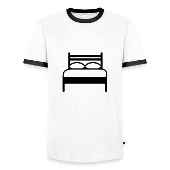 bed - Men's Ringer Shirt - white/black - Front - AI Model Female 172 light (172cm) & AI Model Male 178 dark (178cm)