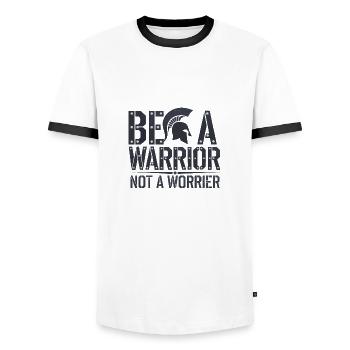 Be a warrior, not a worrier inspirational saying - Men's Ringer Shirt - white/black - Front - AI Model Female 172 light (172cm) & AI Model Male 178 dark (178cm)