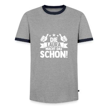 Laura - Männer Kontrast-T-Shirt - Grau/Navy  - Vorne - AI Model Female 172 light (172cm) & AI Model Male 178 light (178cm)