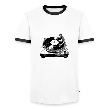 vinyl vinyl music turntable retro - Men's Ringer Shirt - white/black - Front - AI Model Female 172 light (172cm) & AI Model Male 178 dark (178cm)