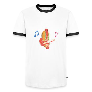 Guitariste Guitare Hot Dog Musicien Guitare Hotdog - T-shirt contrasté Homme - blanc/noir - Devant - AI Model Female 172 light (172cm) & AI Model Male 178 dark (178cm)
