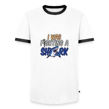 I Was Fighting A Shark 4 - Men's Ringer Shirt - white/black - Front - AI Model Female 172 light (172cm) & AI Model Male 178 dark (178cm)