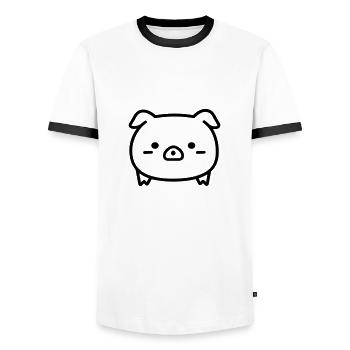 pig - Men's Ringer Shirt - white/black - Front - AI Model Female 172 light (172cm) & AI Model Male 178 dark (178cm)