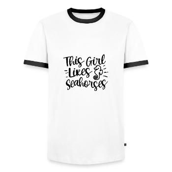 Fille aime les hippocampes mignon animal de la - T-shirt contrasté Homme - blanc/noir - Devant - AI Model Female 172 light (172cm) & AI Model Male 178 dark (178cm)